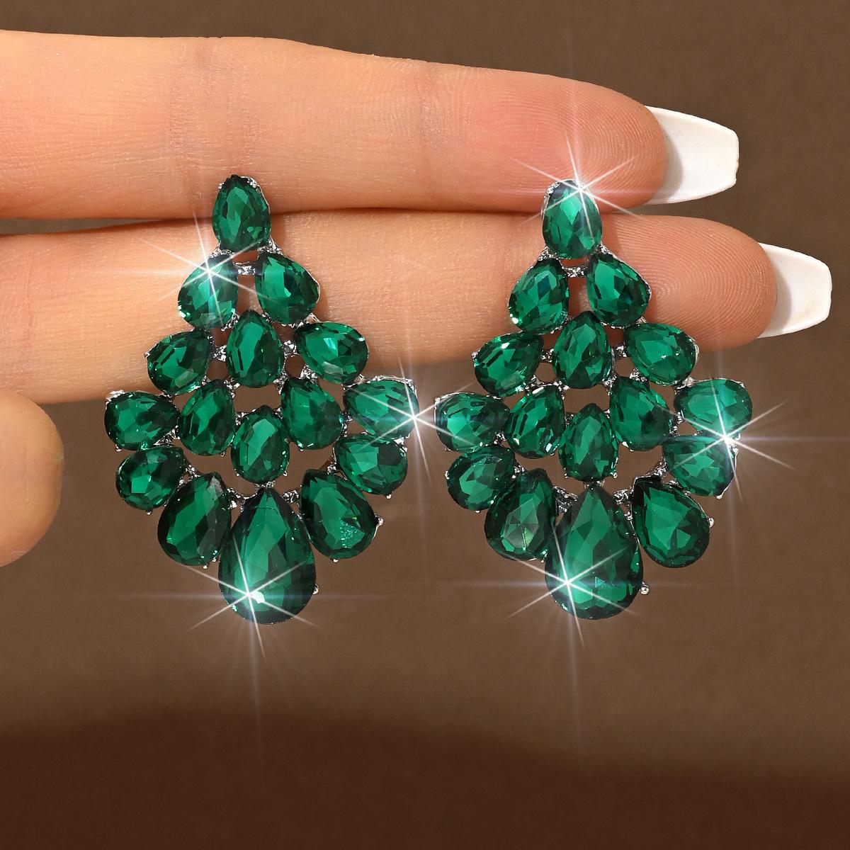 

Premium Sense Emerald Circle Crystal Earrings Light Luxury Temperament Earrings Retro Niche Ear Jewelry Women