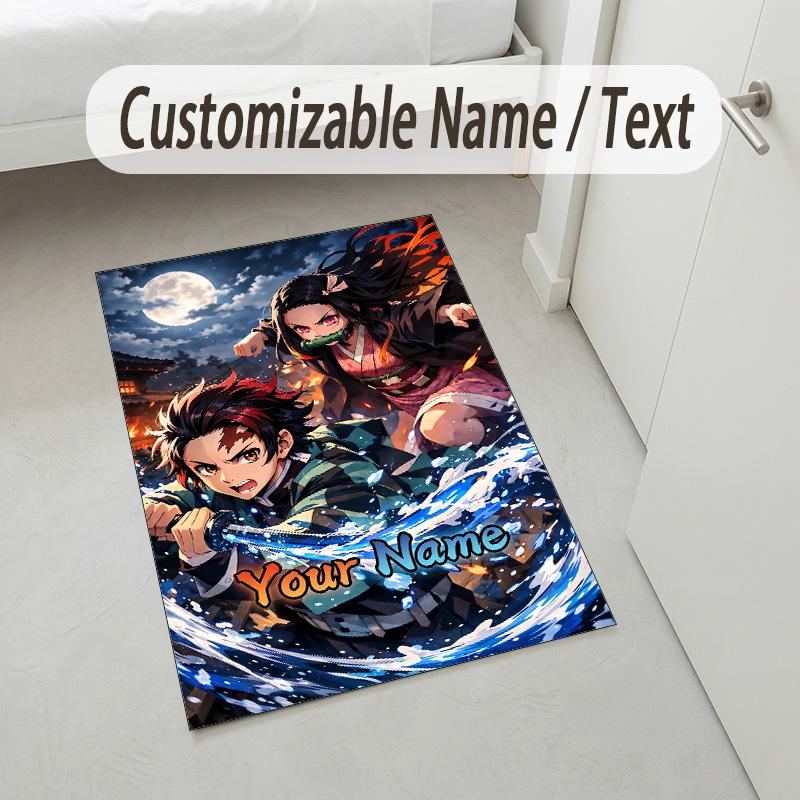 Personalized Crystal Velvet Carpet,Demon Slayer Custom Printed Name, Plush Area Rug For Home Indoor Decor