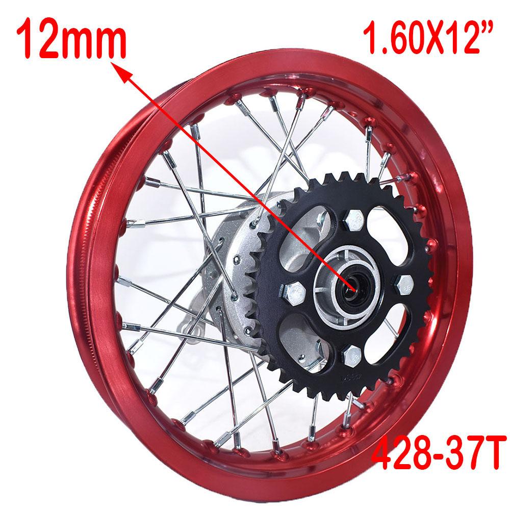 Rear Drum Brake 1.60x12 Inch 1.85x12 Inch Aluminum Wheel Rims Circle Hub with Sprocket For Kayo CRF Dirt Pit Bike Motorcycle