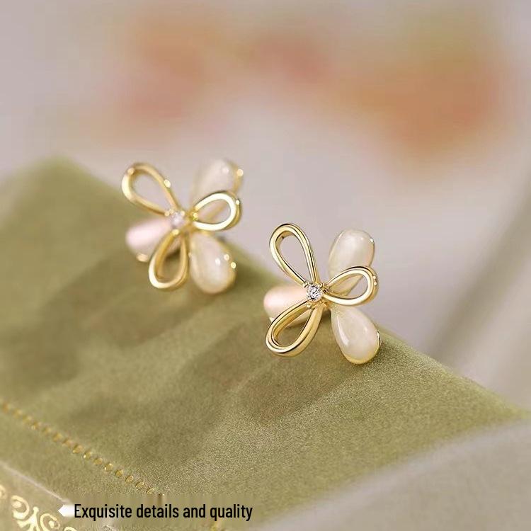 925 Silver Cat's Eye Flower Earrings - 2024 Trendy Women's High-End Jewelry