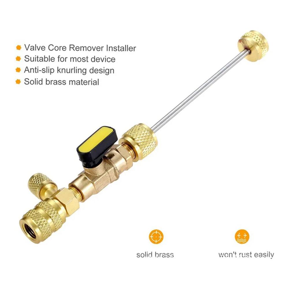 Valve Core Remover Installer Kit with Dual Size 1/4" & 5/16" Port, Schrader Valve Tool for R22 R410a R134A R12 R32 Refrigerant