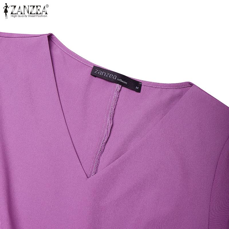 ZANZEA Women Casual V-Neck Summer Short Sleeve Dress