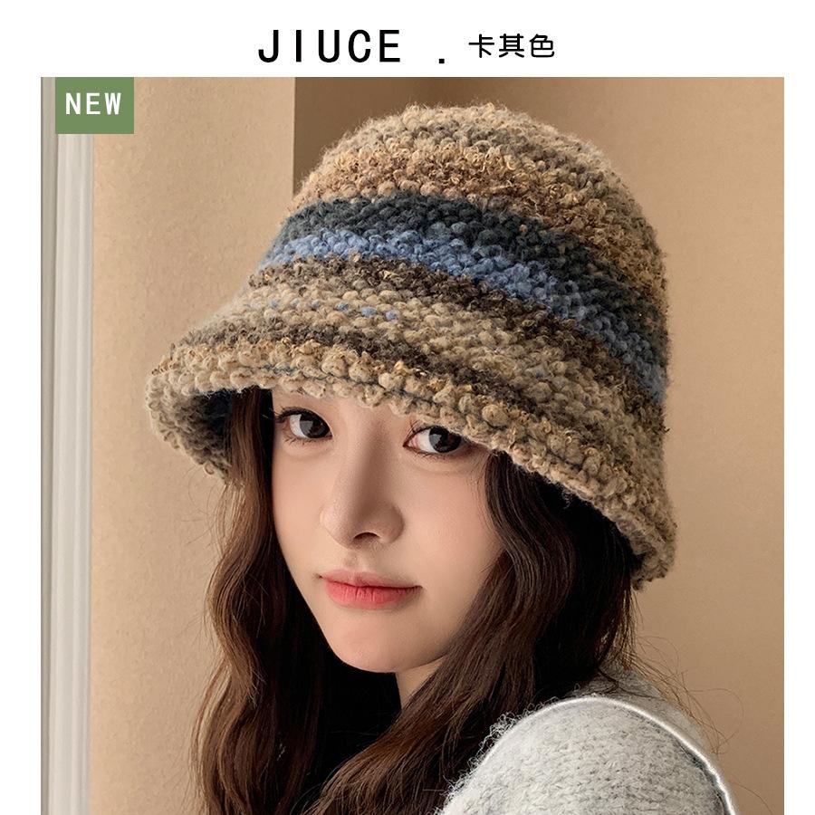 Colourful Knitted Bucket Hat Women Korea Autumn Winter Warm Dopamine Warm Fisherman's Hat Star Model Thickened