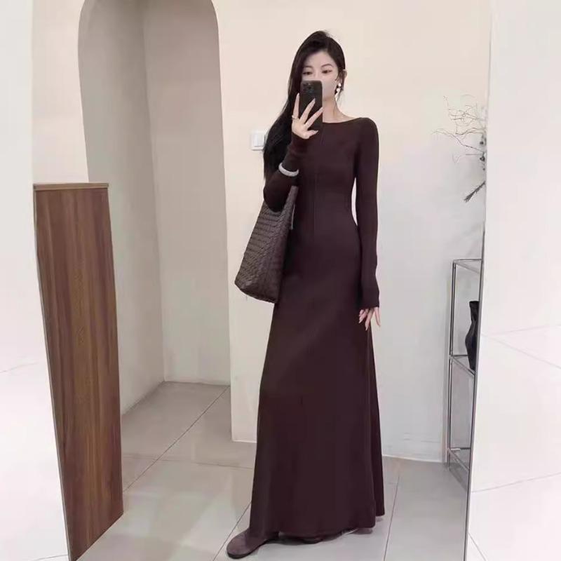 Retro Maillard Brown Dress Is Popular Today, Beautiful, Dignified and Atmospheric Fashion, High-end Knitted Dress