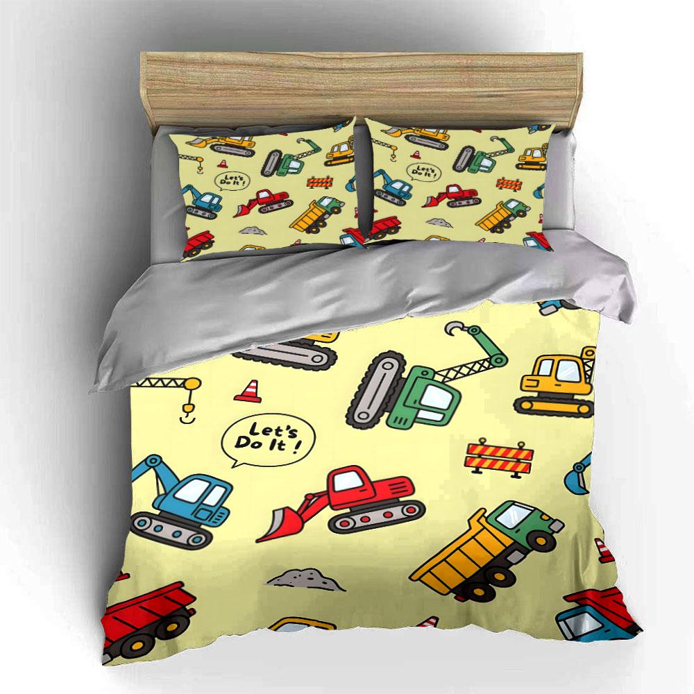 Construction Vehicles and Barriers Pattern Print Bedding Set 1 Duvet Cover 2 Pillowcases for Adult and Children Luxury Gift