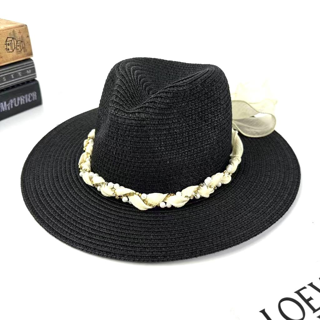 Spring And Summer New Sunshade Straw Hat Women'S European And American Style Fashion Streamer Top Hat Outdoor Sunscreen Versatile Hat