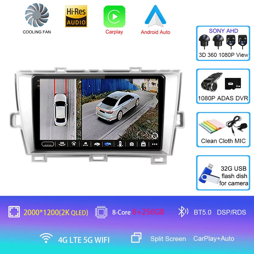 Car Radio Android 14 Carplay For Toyota Prius XW30 2009 2010 2011 - 2015 Navigation GPS Multimedia Player wifi+4G BT Auto 2 DIN