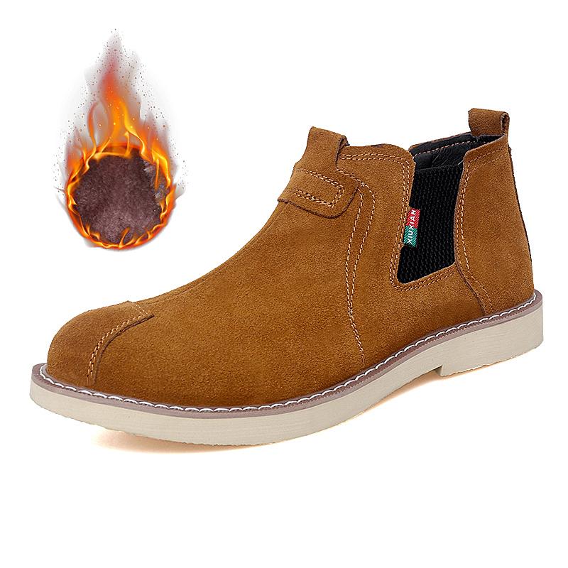 Fashion Winter Hot Selling Men's Chelsea Boots High-quality Handmade Soles Men's Ankle Boots Plush Cotton Shoes British Style Brown