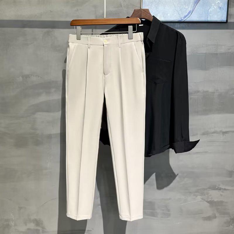 Men's Slim Summer Nine-Point Suit Trousers - Lightweight and Trendy