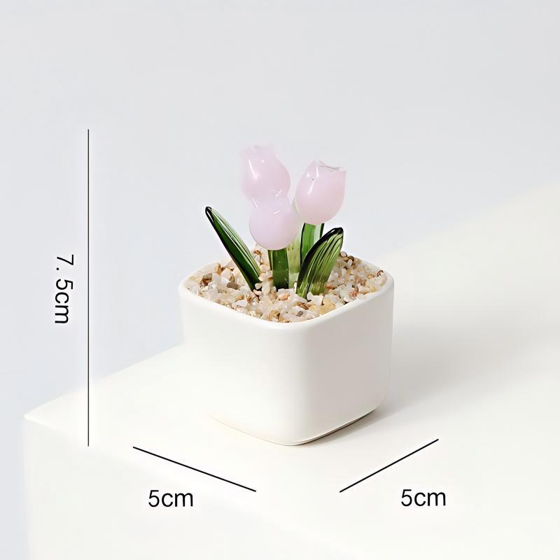 Magnetic Plant Glass Planter Flower Pot With Hand Blown Glass Tulips, Custom For Mom Grandma Women, Everlasting Glass Flower