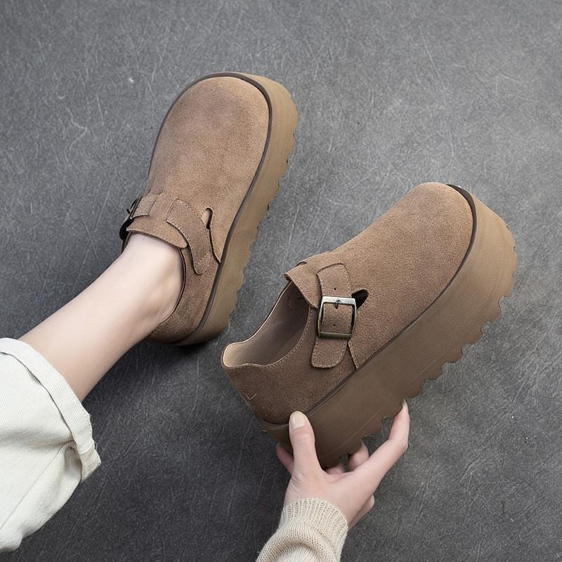 Johnature Retro Thick Soled Loafers Casual Height Increasing Versatile Women's Flat Platform Shoes