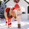 6Pcs Christmas Santa Leg Wraps Horse Hat Saddle Pad with Faux Fur Trim Santa Hat Saddle Pads Leg Wraps Multi-Purpose for Horses