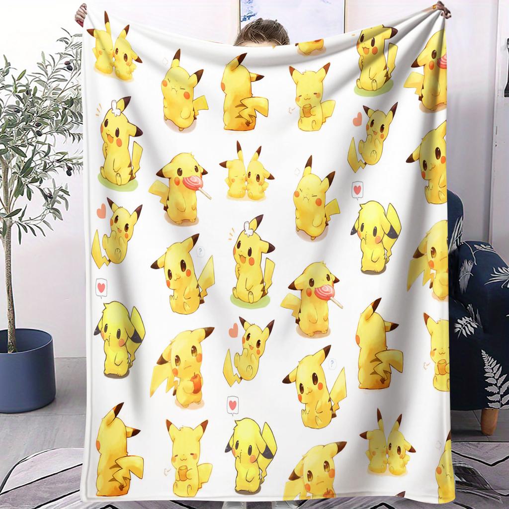 Cute Pikachu Emoji Collection AllPrint Flannel Blankets Cozy Warm Universal for Boys Girls for Home Camping Office Decoration