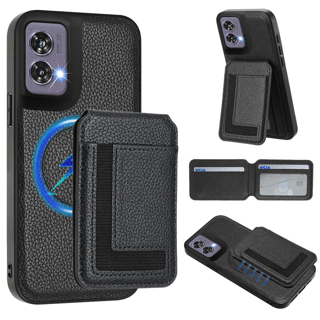 Pro Motorola Edge 50 Fusion 5G Magnetické pouzdro TPU+PU kůže Kryt na zadní stranu telefonu s odnímatelným držákem na karty