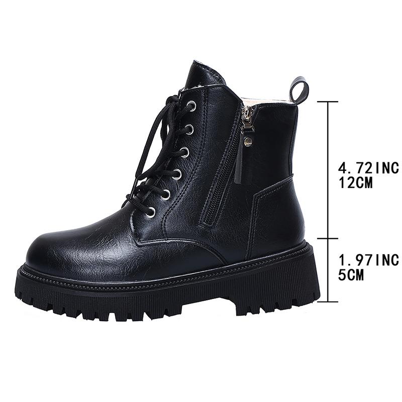 

Brown Pu Leather Platform Ankle Boots Women Lace Up Warm Short Plush Winter Boots Woman Thick Sole Zipper Motorcycle Botas Mujer 42