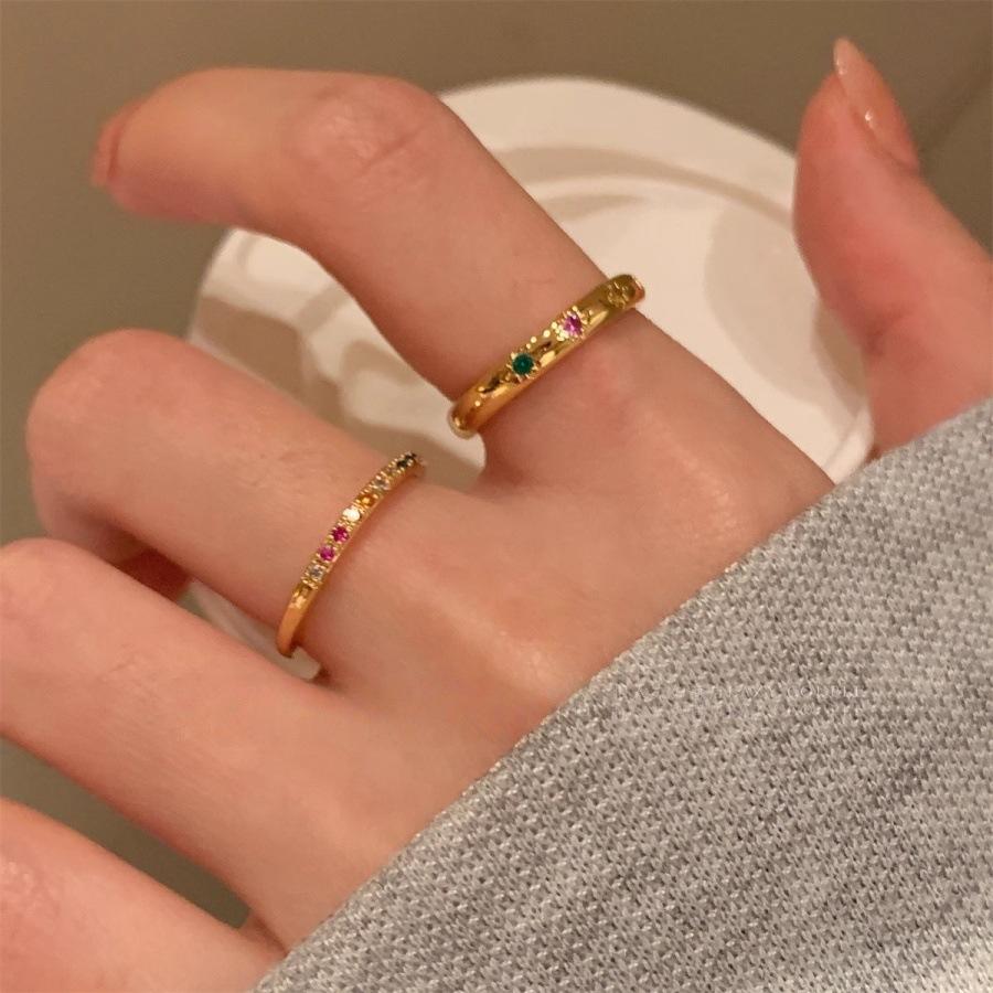 Simple and Exquisite Plain Ring Colored Zircon Ring Ins Niche Design Light Luxury Stacked Open Ring
