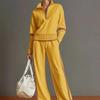 Ensemble de survêtement deux pièces pour femme Sweatshirt à demi-fermeture éclair et col montant Pantalon large à cordon de serrage Rayure contrastante Tenue de sport décontractée