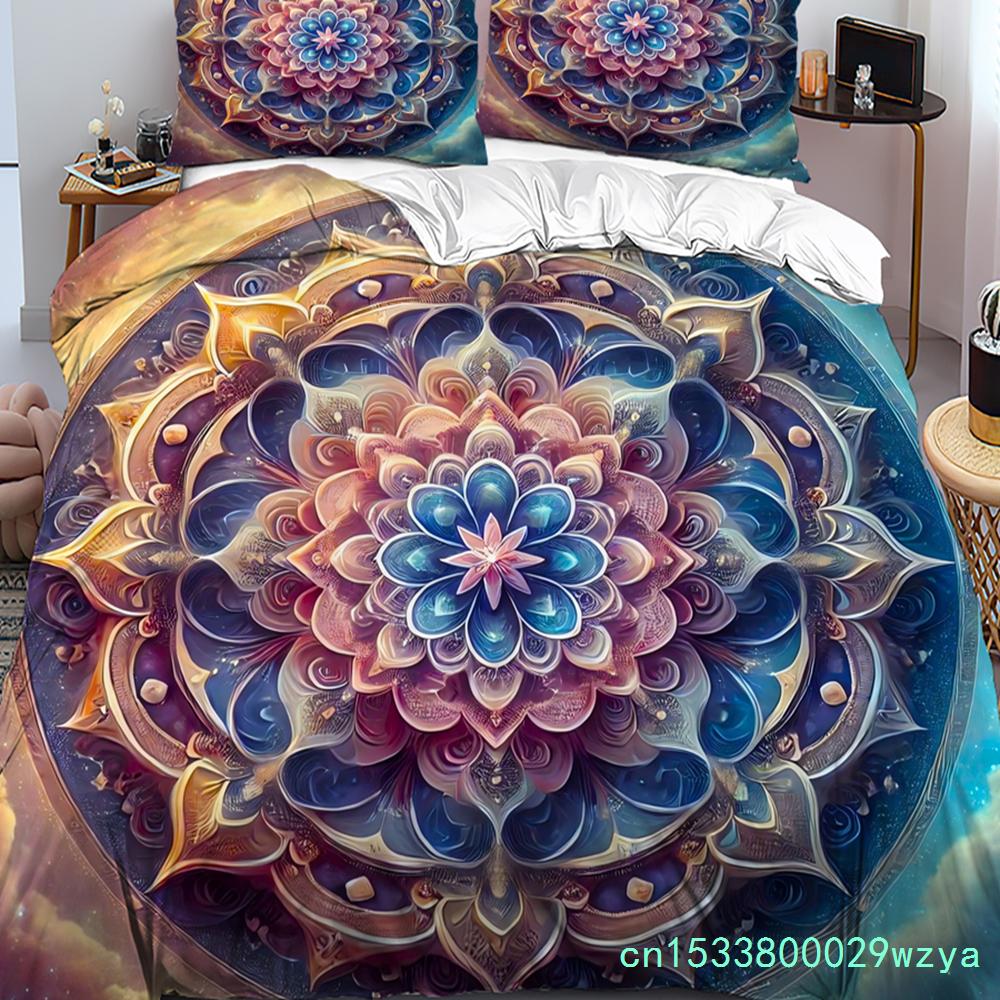 Mandala Blume Pflanzen 3D Gedruckter Bettbezug Kissenbezug Bohème Stil Farbe Kunst Bettwäscheset Für Kinder Jugendliche Erwachsene Bettbezug