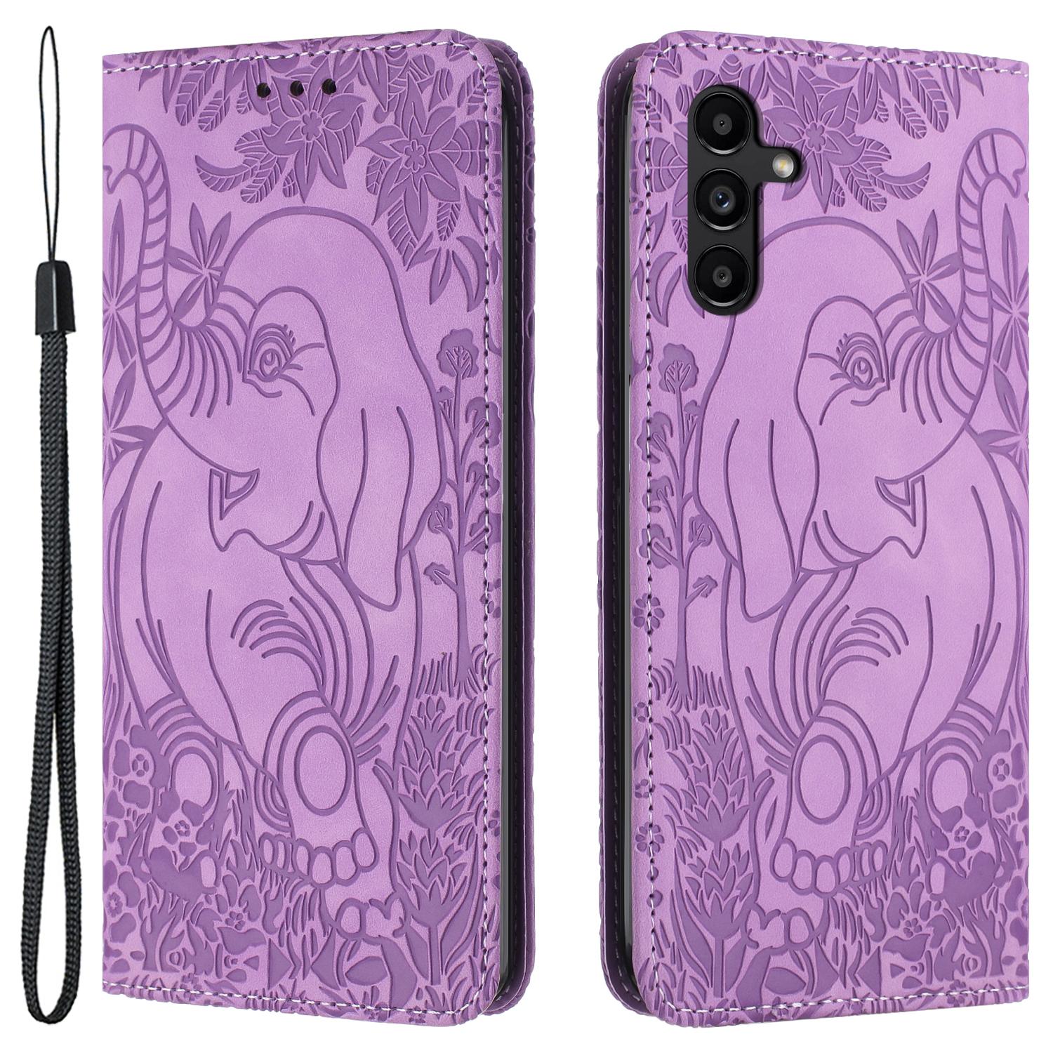 

For Samsung Galaxy A15 4G/5G Case Elephant Pattern Leather Phone Protection Cover Purple