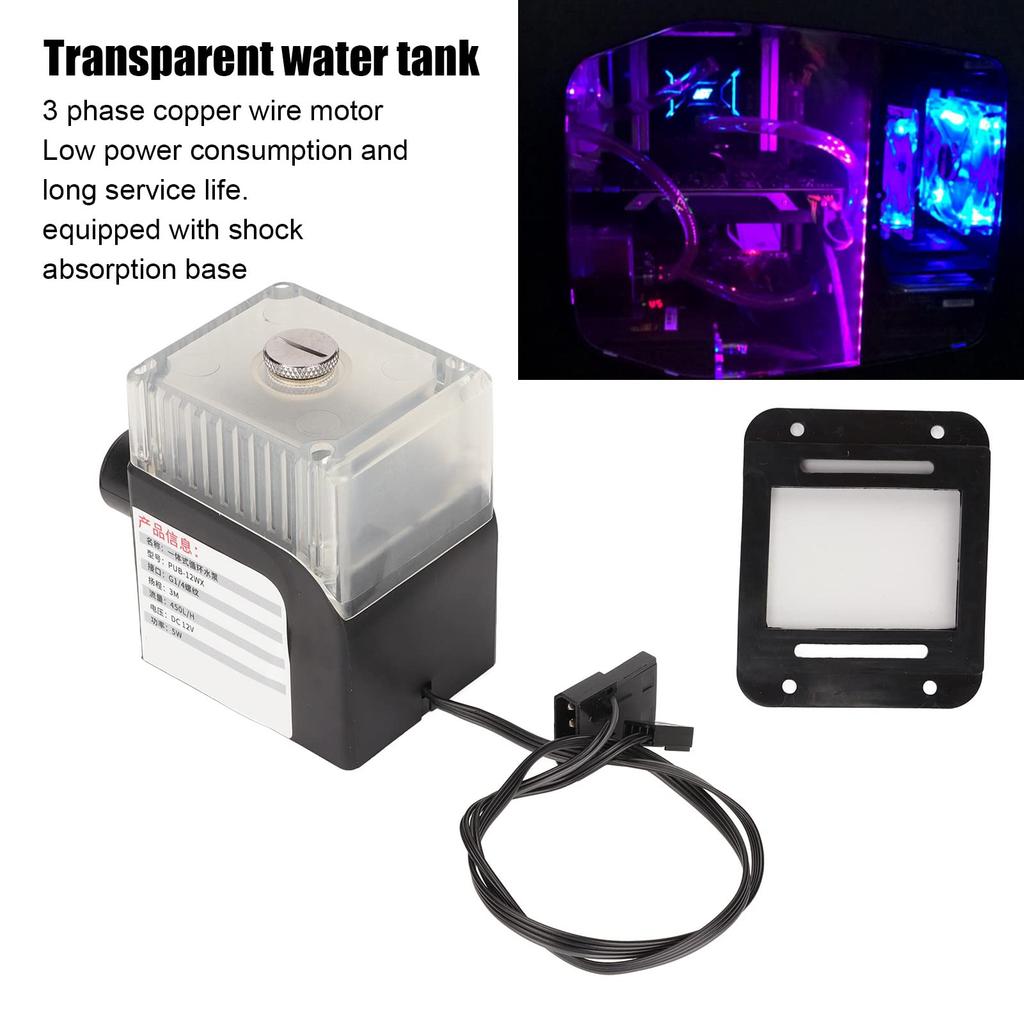 Computer Water Pump Temperature Gauge, Transparent Design, 12V 4-Pin Computer Cooling Pump G1/4 Cable for PC CPU Water Cooling (Black)