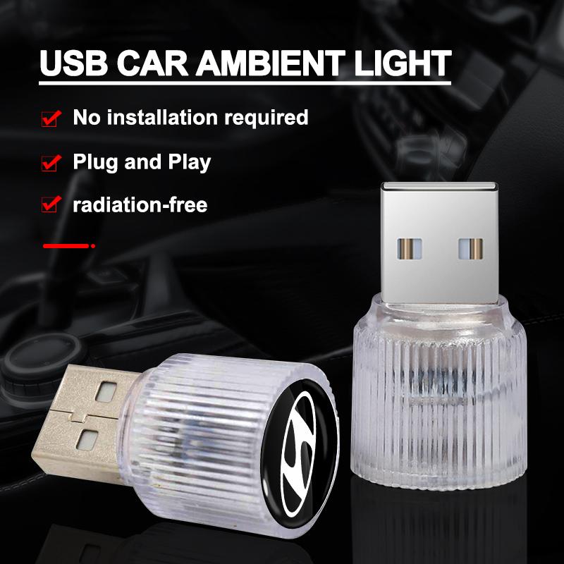 1 Pièce Lumière LED USB pour Voiture Lumière d'Ambiance Intérieure Auto Style Emblème de Voiture Pour Hyundai i30 Tucson Elantra Venue Palisade Terracan Accent Kona