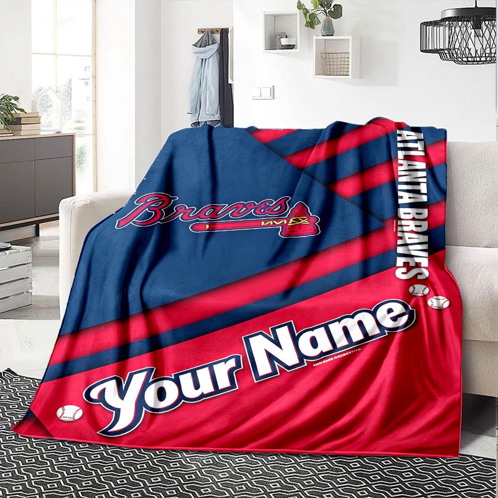Name Custom Atlanta Braves Print Flannel Blanket High Quality Warm Comfortable Cover for All Seasons Perfect for Gifts Home Decor