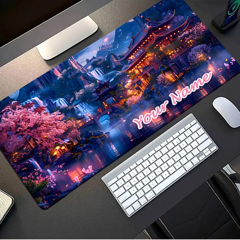 1PC Custom Name Ethereal Waterfall Village Mouse Pad, Keyboard and Mouse Desk Pad, for Computer Notebook Birthday Gift For Any Room Or Office
