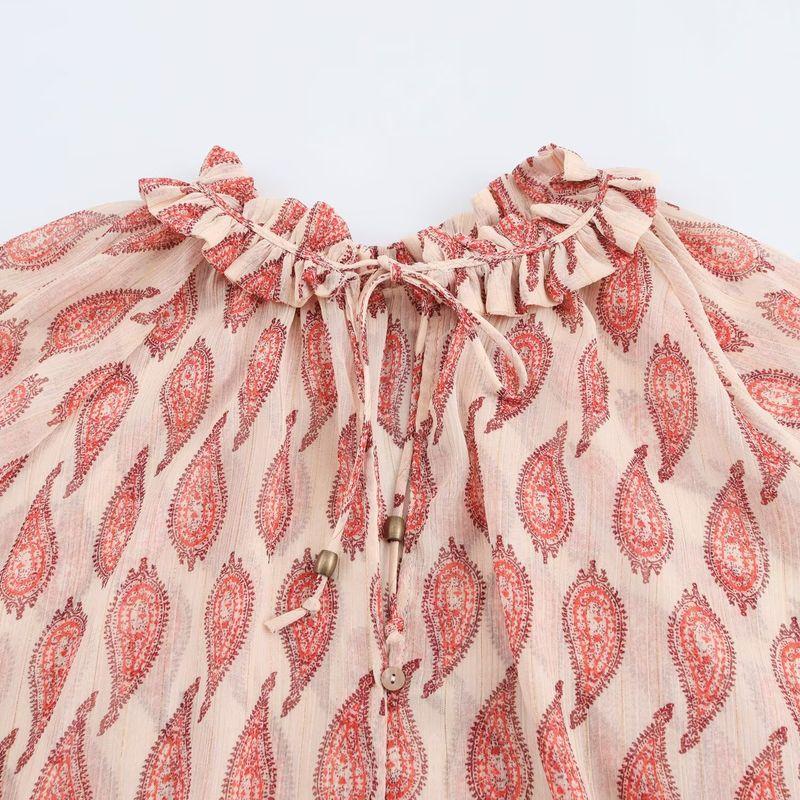 Kaslead New Arrival Women's Fashion Style Metal Color Line Print Temperament Long Sleeve Lapel Shirt 2505141