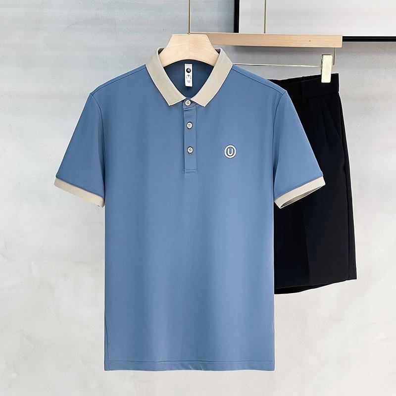 Men'S Polo Shirt Short-Sleeved Men'S Trendy Korean Version Of British Lapel Polo Shirt High-End Slim-Fit Top Men'S