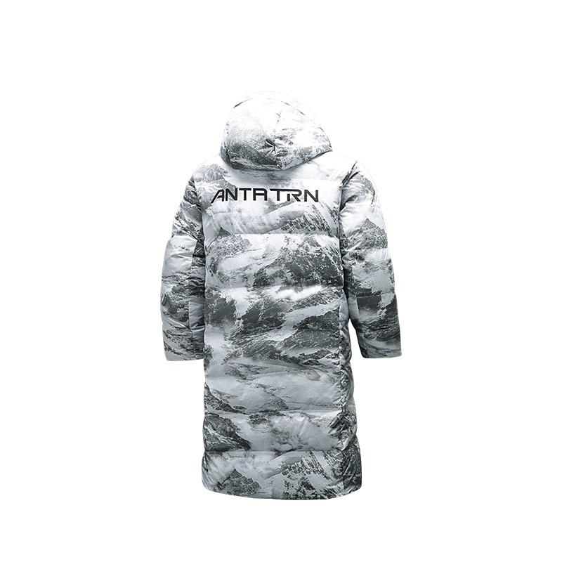 Anta Speed Warmth Technology Water-Resistant Duck Down Long Hooded Down Jacket Men Outerwear Pure-White Thousand-Miles-of-Snow 952447910-1