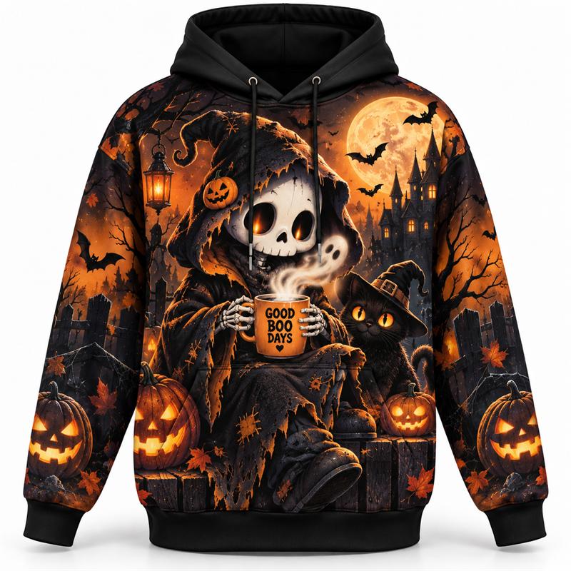 Unisex Halloween Hoodie 2026 Spooky Graphic Pullover Dark Gothic Fantasy Pumpkin Dragon Skeleton Witch Cat Retro Street Fashion Unisex