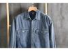 Autumn Men's Retro Light Denim Long Sleeve Shirt with Double Pockets