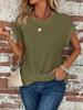 Solid Color Round Neck T-shirt with Twist Hem - Women's Elegant Spring/Summer 2025 Collection