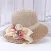 Berretto da sole da donna Fiore estivo Fiocco in nastro Cappello di paglia Protezione solare Scava fuori Vacanza al mare Cappello anti-UV Cappello da sole tutto-fiammifero