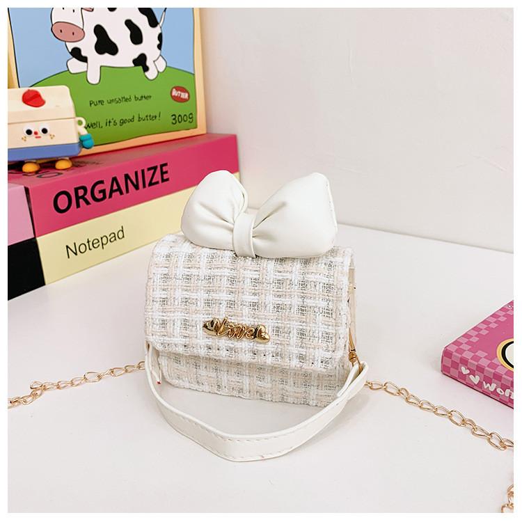 Kids Trendy Woolen Shoulder Bow Bag Chain Element Breathable Everyday Material