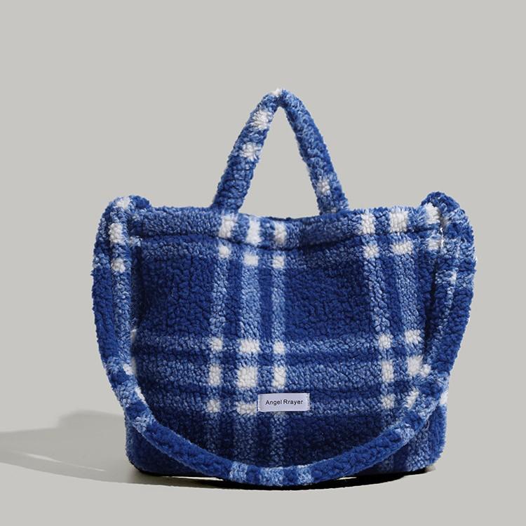

Autumn and winter new plush bag large-capacity bucket bag niche design fashionable versatile commuter women oblique span bag синий