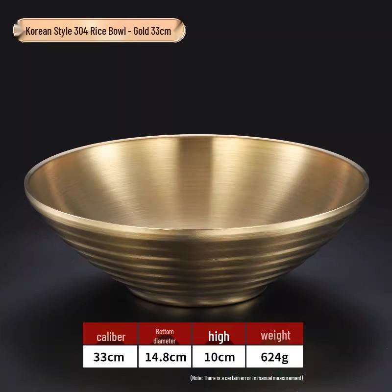 304 Stainless Steel Double Layer Heat-Insulated Ramen and Soup Bowl - Large Gold Noodle Mixing Bowl