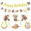 Horse Themed Birthday Party Decorations - NOVBAUB 21PCS Cowgirl Happy Birthday Party Decorations Banner Hanging Swirls Western Cowgirl Hat Boots