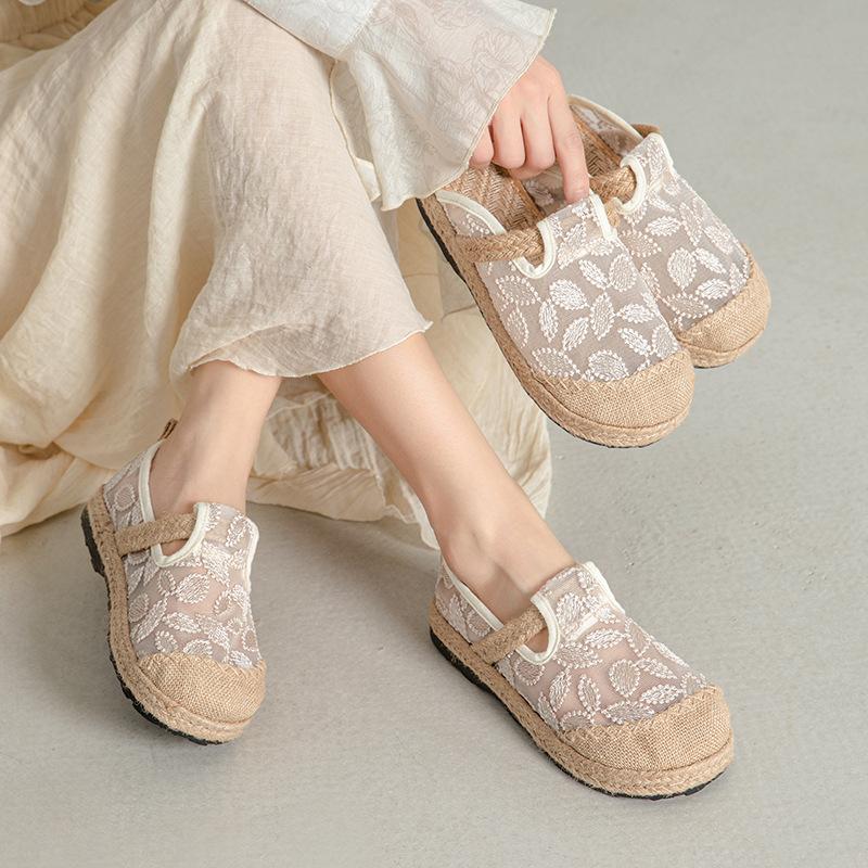 2026 Summer New Retro Embroidered Slippers with One Step Stepping and Half Dragging Foreign Trade Women's Shoes