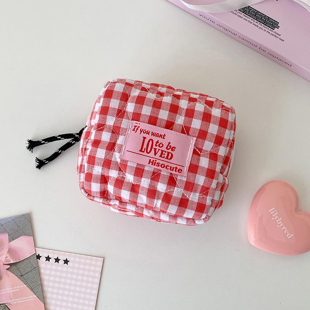 Korean Girl Plaid Makeup Bag Key Lipstick Card Bags Student Sanitary Napkin Bag Quilted Cosmetic Bag Coin Purse Travel Organizer