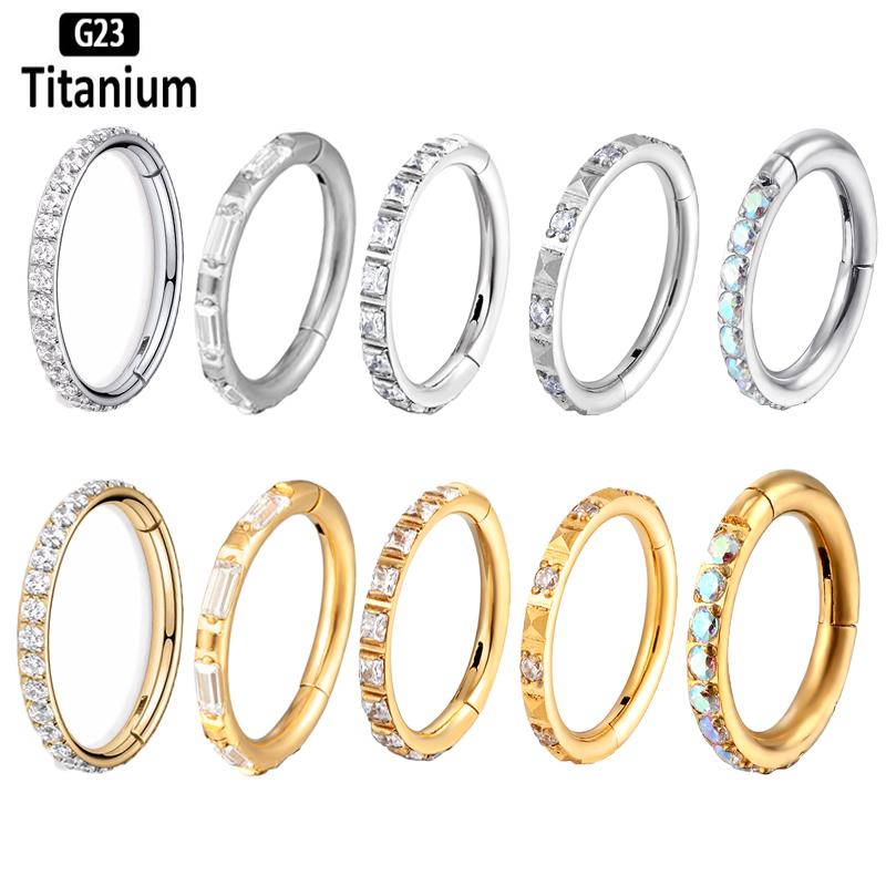 ASTM F136 Titanium Earrings High Quality Zircon Hight Segment Nose Rings Open Small Septum Piercing Helix Lobe Body Piercing 16G