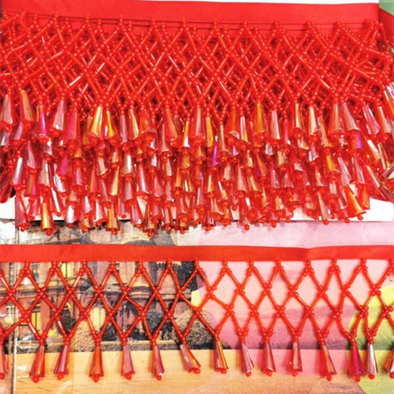 Solid Color 5Yard Tassel Fringe Trim Crystal Beaded Lace Trim Embroidery Lace Fabric DIY Curtain Dress Sewing Garment Materials