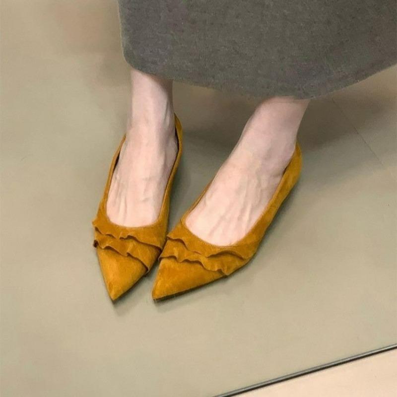 Fashion French Pointed Toe Lace Low Heel Single Shoes for Women 2025 Spring and Autumn New Slip-on Shallow Mouth High Heels