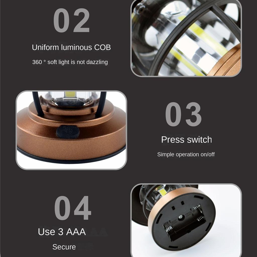 Retro Camping Tent Light Dry Battery Can Be Hung Outdoor LED Sitting Small Chandelier Camping Waterproof Camp Light Portable