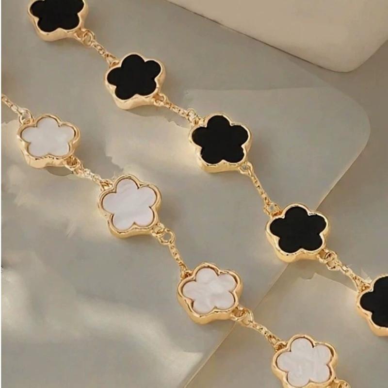 Black White Five Leaf Clover Bracelet Women Flower Bracelet Party Birthday Gift