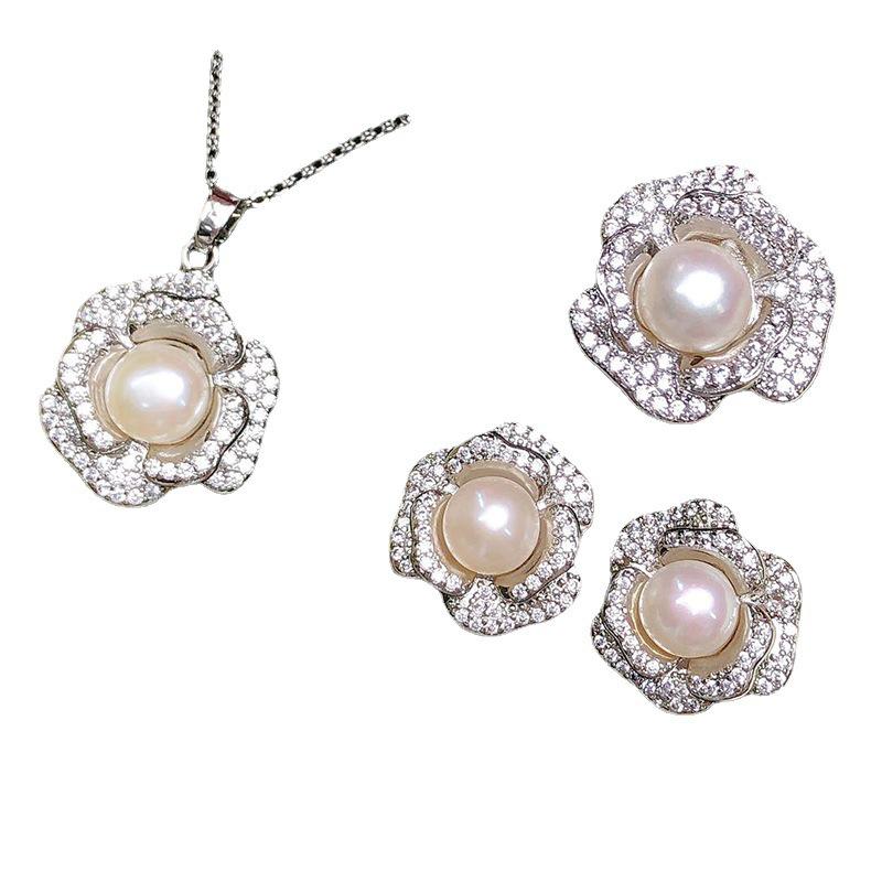 Elegant Freshwater Pearl Jewelry Set: Necklace, Pendant Earrings, and Ring