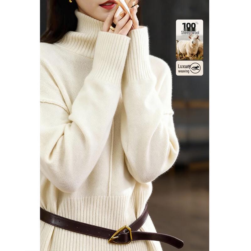 Women s 100% Merino Wool High-Neck Knit Sweater M