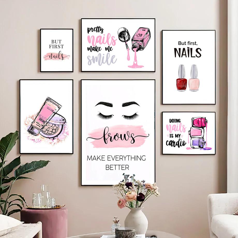 

Модный макияж, губная помада, модная красота, настенная живопись для ногтей, холст, живопись, постеры и принты, настенные панно, декор для домашнего салона