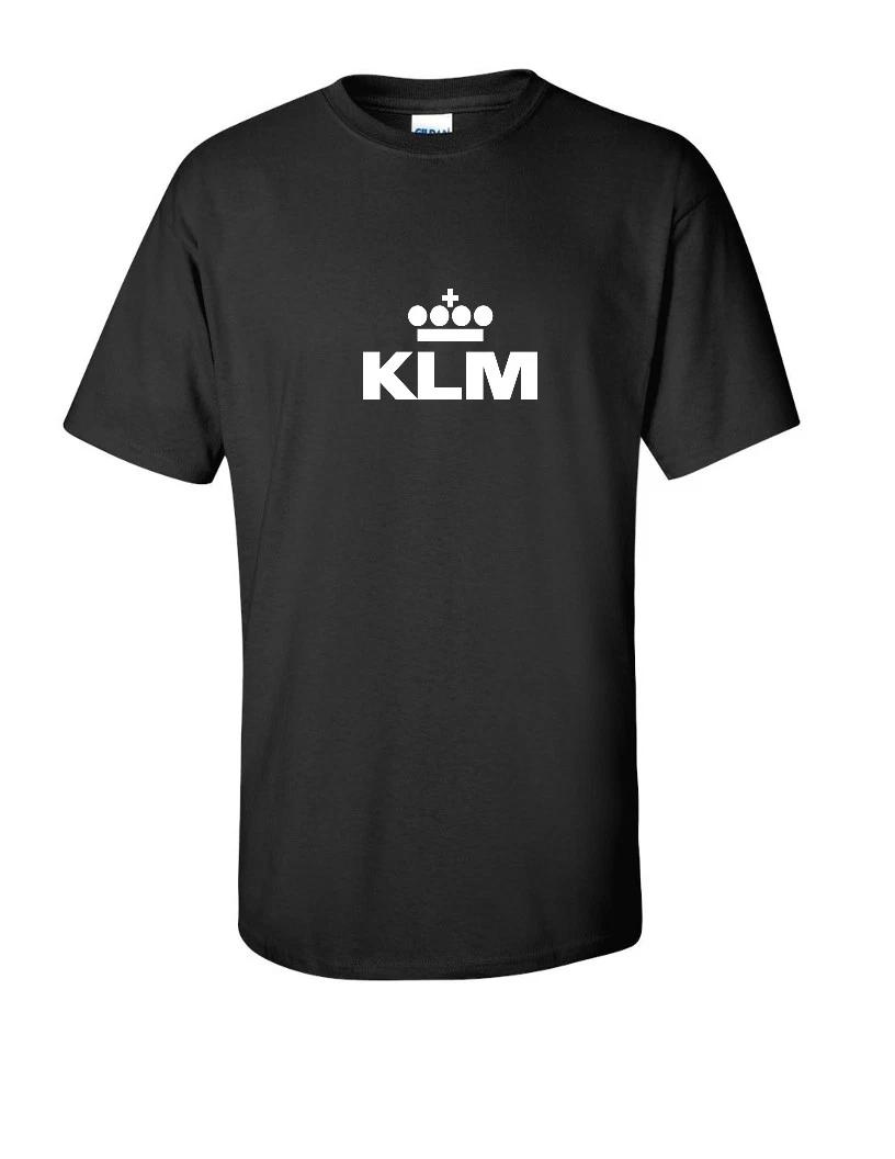 KLM White Retro Logo Shirt Dutch Royal Airline Aviation Black T-Shirt 2XL