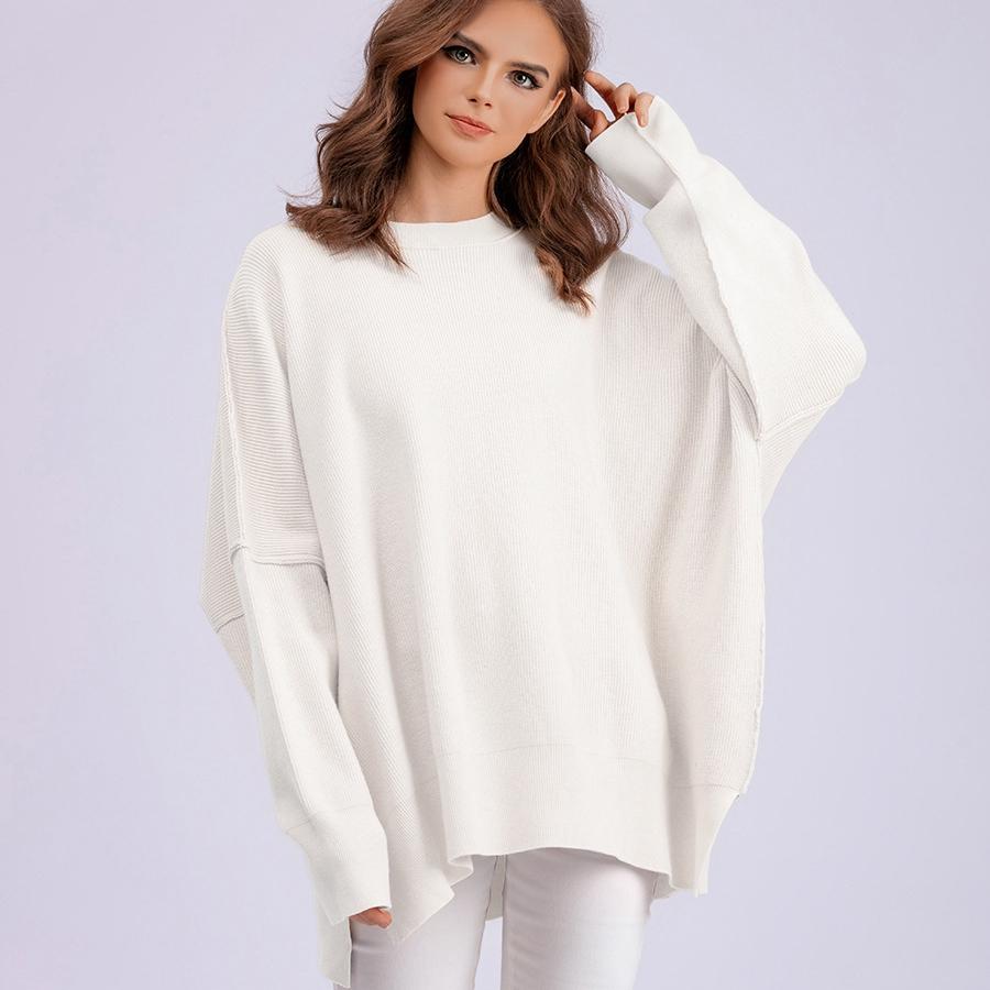 Frauen Herbst Winter Pullover Pullover Oansatz Volle Hülse Lose Oversize Strickwaren Dicke Einfarbig